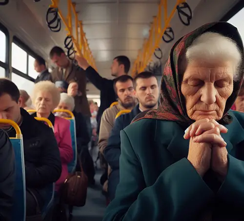 woman in bus praying