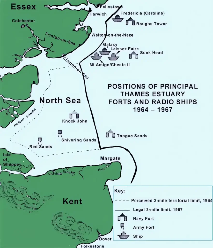 Map of North Sea offshore pirate radios